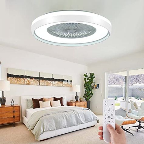 HUMHOLD Low Profile Ceiling Fan with 3-Dimmable Light, 24" Flush Mount Ceiling Fan Lighting Remote & APP Control, 6 Speeds Timing Reversible Blades, Smart Enclosed Ceiling Fan for Bedroom/Living Room Fan Lighting, Low Profile Ceiling Fan, Bladeless Ceiling Fan, White Light Fixture, Modern Flush Mount, Flush Mount Ceiling Fan, Dimmable Led Lights, Modern Ceiling Fan, Ceiling Fan With Remote