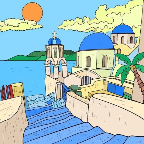 Sketches Markers, Poster Making Ideas, Greek Town, Long And Short Stitch, Reverse Painting, Greek Blue, Color By Numbers, Coloring Apps, Sketch Markers