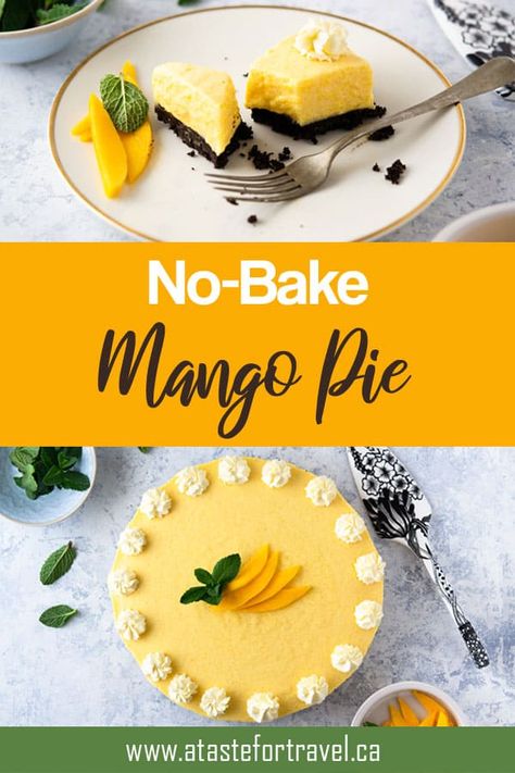 Celebrate spring with this luscious No-Bake Mango Pie that’s like a mousse but very easy to make and perfect for sharing with family and friends. #dessert #mango #Easter Passionfruit Cake Recipe, Passionfruit Cheesecake, Mango Pie, Passionfruit Recipes, Chocolate Crumbs, Easter Recipe, Mango Mousse, Chocolate Crust, Spring Desserts