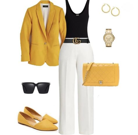 Yellow Work Outfits For Women, Blazer Amarillo Outfit, Summer Church Outfits For Women, Yellow Cardigan Outfits, Yellow Blazer Outfit, Big Bust Fashion, Meeting Outfit, Casual Work Outfits Women, Professional Work Outfit