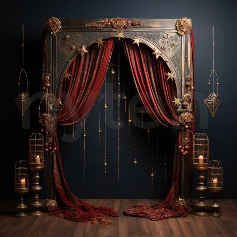 Witchy Backdrop, Halloween Arch Backdrop, Romantic Autumn Wedding, Masquerade Photobooth, Goth Backdrop, Dressing Room Aesthetic, Witch Backdrop, Photography Studio Ideas, Red Wedding Decor