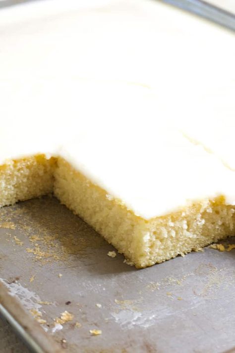 Old Fashioned Buttermilk Cake is very moist and is topped with a simple frosting that is poured over the warm cake. This recipe is so easy! Easy Buttermilk Cake, Old Fashion Sheet Cake, Vanilla Buttermilk Sheet Cake, White Texas Sheet Cake With Buttermilk, Vanilla Buttermilk Cake Recipe, Buttermilk Vanilla Cake Recipe, White Buttermilk Cake Recipe, Uses For Buttermilk Baking, Dessert Recipe With Buttermilk