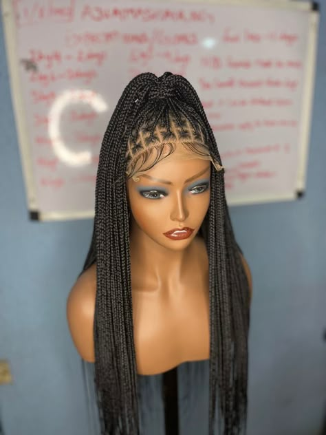 Braided wigs in different styles and sizes Frontal Installation, Braid Styling, Locs Wigs, Braided Braids, Wig Business, Diy Hair Wig, Natural Hair Remedies, Braid Wigs, Ghana Weaving