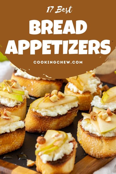 Who doesn't love that first soft bite into fresh bread? Take it one step further with these appetizers that use bread for a delicious and economical party platter! Bread Appetizers Easy, Pizza Bites Appetizer, Savory Monkey Bread, Fancy Appetizer Recipes, Small Bites Appetizers, Goat Cheese Crostini, Fancy Appetizers, Whipped Goat Cheese, Best Bread