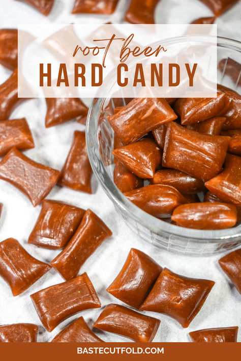 An easy recipe for old-fashioned root beer hard candy. Root Beer Fudge, Root Beer Fudge Recipes, Homemade Candy Canes Recipe, Old Fashion Candy Recipe, Vintage Candy Recipes, Hard Candy Recipes Easy, Old Fashion Christmas Candy, Old Fashioned Candy Recipes, Homemade Hard Candy