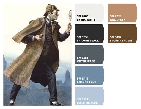 Sherlock Holmes inspired color palette Detective Theme, Detective Game, Detective Aesthetic, Color Schemes Colour Palettes, Theme Color, Ad Art, Aesthetic Colors, Blue Bonnets, Color Pallets