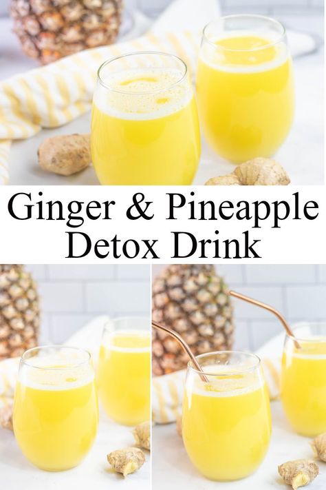 Try this Ginger Pineapple detox drink to strengthen your immune system, help with digestion, boost your energy, and improve your skin health. It is also great to use with your weight loss program.This recipe is raw vegan, gluten-free, dairy-free, anti-inflammatory, AIP, Whole30, Paleo friendly. Pineapple Detox Drink, Ginger Pineapple, Help With Digestion, Pineapple Detox, Smoothies Vegan, Ginger Drink, Pineapple Water, Pineapple Drinks, Ginger Shot