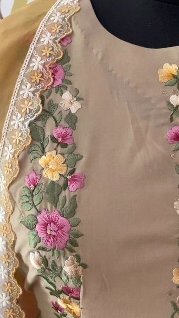 Punjabi Suits Designer Boutique, Embroidery Suits Punjabi, Embroidery Fashion Detail, Flower Machine Embroidery Designs, Fabric Painting On Clothes, Hand Beaded Embroidery, Boutique Suits, Neck Designs For Suits, Fashion Sewing Tutorials