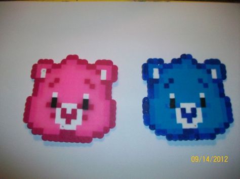 Care Bears Perler Care Bear, Carebear Perler Bead Patterns, Carebear Perler, Care Bear Perler Beads, Bear Perler Beads, Grumpy Bear, Hamma Beads Ideas, Cheer Bear, Ansan