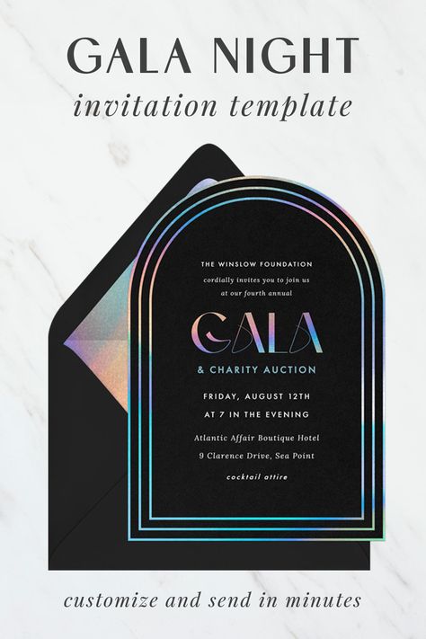 Gala Night Online Invitation Template Ball Invitation Design, Gala Graphic Design, Futuristic Invitation, Gala Night Invitation, Gala Dinner Invitation, Gala Invitation Design, Disco Invite, Art Gala, Gala Invitation