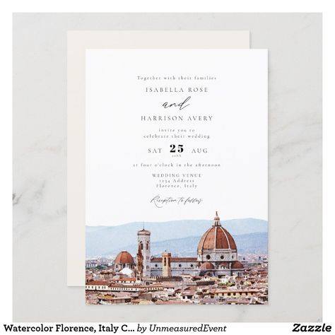 Vow Examples, Italy Skyline, Italy City, Skyline Wedding, Afternoon Wedding, Italy Gift, Watercolor City, Wedding Vow, Date Invitation