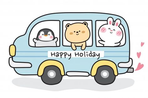 Cute animals on blue bus with happy holi... | Premium Vector #Freepik #vector #cartoon #cute #smile #happy Cute Bus Drawing, Cute Car Cartoon, Isometric Island, Van Drawing, Bus Cake, Bus Drawing, Princess Artwork, Bus Cartoon, Car Cute