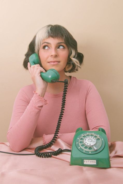 Holding A Telephone Drawing Reference, On The Phone Pose Reference, Telephone Pose Reference, Person Holding Phone Drawing Reference, Rotary Phone Photoshoot, Posing With Phone, Person On Phone Reference, Old Phone Photoshoot, Telephone Pose