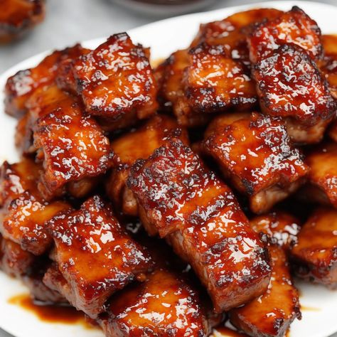 Cubed Pork Loin Recipes, Easy Pork Dinner Recipes, Pork Hot Pot Recipe, Pork Teriyaki Recipes, Pork Chunk Recipes, Glazed Pork, Pork Chuck Recipes, Beef And Pork, Velvet Pork