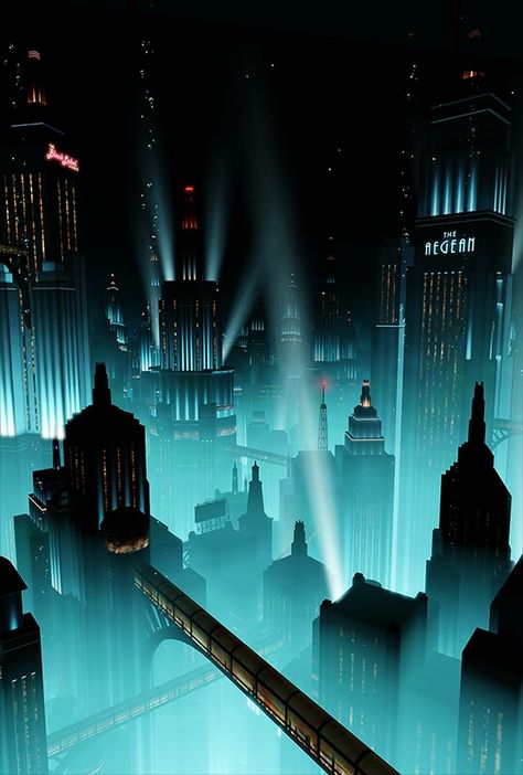 Bioshock Artwork, Art Deco City, Dark Deco, Bioshock Art, Bioshock Series, Series Wallpaper, Art Deco Artwork, Underwater City, Bg Design