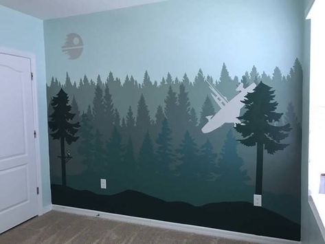 Star Wars Nursery - Imgur Baby Room Murals, Star Wars Baby Nursery, Star Wars Themed Nursery, Star Wars Baby Room, Star Wars Mural, Room Murals, Star Wars Bedroom, Star Wars Nursery, Star Wars Painting