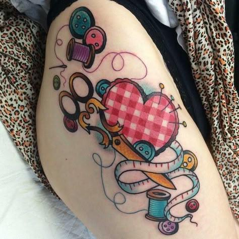 Crafty Tattoo Ideas, Cross Stitch Tattoos, Sewing Themed Tattoos, Crafting Tattoo Ideas, Quilting Tattoo Ideas, Crafting Tattoo, Craft Tattoo Ideas, Tally Tattoo, Crafty Tattoo