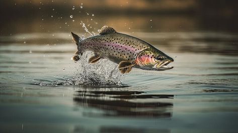 Fishing. Rainbow trout fish jumping with splashing in water stock photography Trout Fish, Trout Photography, Fish Photography, Fish Splashing Out Of Water, Striper Fish, Rainbow Trout Photography, Trout Painting, Rainbow Trout Photo, Bass Jumping Out Of Water