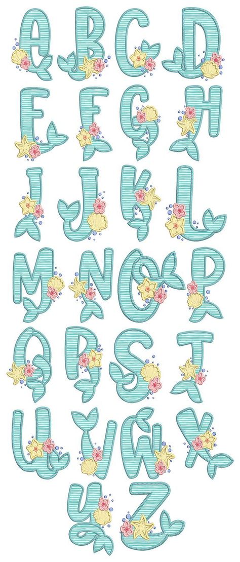 Fonts Mermaid Font Alphabet, Mermaid Letters Diy, Girly Fonts Alphabet, Cute Letter Doodles, Mermaid Alphabet Letters, Cute Alphabet Letters, Mermaid Alphabet, Mermaid Letters, Artistic Letters