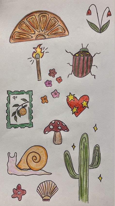 Earthy Doodles, Doodles Mushrooms, May Doodles, Cute Plant Doodles, Snail Doodle, Mushroom Doodle, Nature Doodles, Drawing Cactus, Snail Drawing