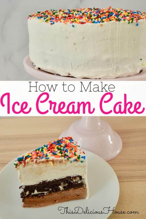 Ice Cream Cake Recipe Easy, Make Ice Cream Cake, Diy Ice Cream Cake, Easy Ice Cream Cake, Homemade Ice Cream Cake, Ice Cream Cake Recipe, Delicious Ice Cream, Easy Ice Cream, Diy Ice Cream