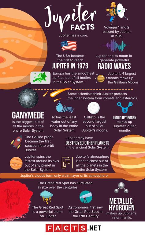 Jupiter Facts, Solar System Facts, Comets And Asteroids, Nasa Solar System, Great Red Spot, Jupiter Planet, Outer Core, Solar System Projects, Astronomy Facts