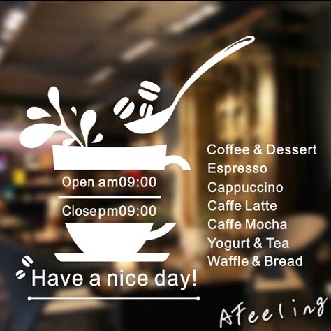 Window sticker restaurant store shop service sign sticker custom opening time business time welcome sticker wall sticker Coffee Shop Window, Papan Tulis Kapur, Kaffe Bar, Cafe Ice Cream, Vitrine Design, Coffee Shop Signs, Cafe Window, Coffee Shops Interior, 카페 인테리어 디자인