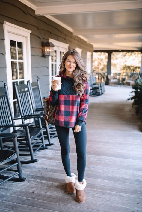 Buffalo Check Fleece – Southern Curls & Pearls Buffalo Plaid Outfit, Caitlin Covington, Snow Day Outfit, Date Night Outfit Classy, Southern Curls And Pearls, Fleece Outfit, Fleece Dress, Legging Outfits, Buffalo Check