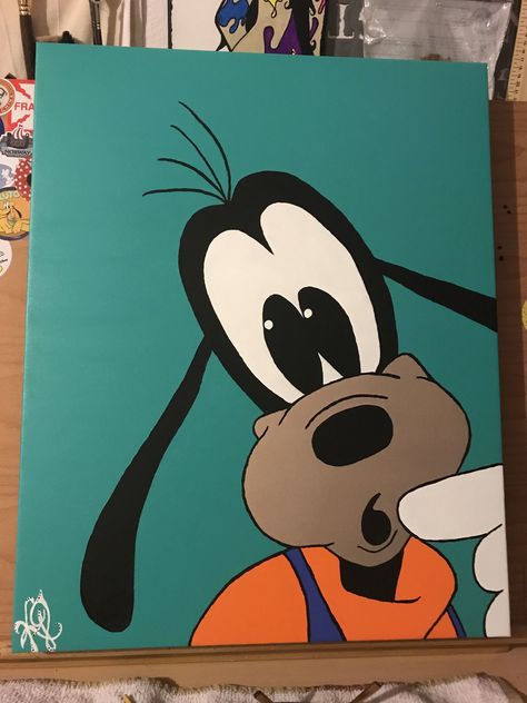 Goofy Canvas Paintings, Minion Painting On Canvas, Simple Cartoon Paintings, Disney Paintings Easy, Disney Canvas Art, Disney Canvas, Disney Paintings, Canvas Drawing, Hippie Painting