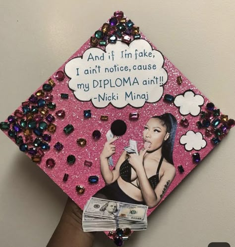 Lil Durk Graduation Cap, Nicki Graduation Cap, Megan Thee Stallion Graduation Cap, Nicki Minaj Graduation Cap Ideas, Graduation Cap Designs Nicki Minaj, Y2k Graduation Cap, Nicki Minaj Graduation Cap, High School Cap Decoration, Baddie Graduation Cap