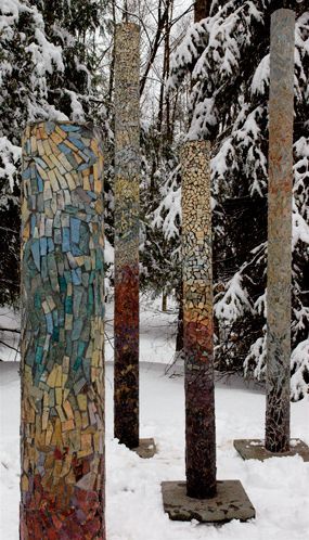 Public Art Peace Poles, Mosaic Sculpture, Working With Clay, Peace Pole, Garden Totem, Art Pole, Garden Totems, Garden Poles, Mosaic Garden Art