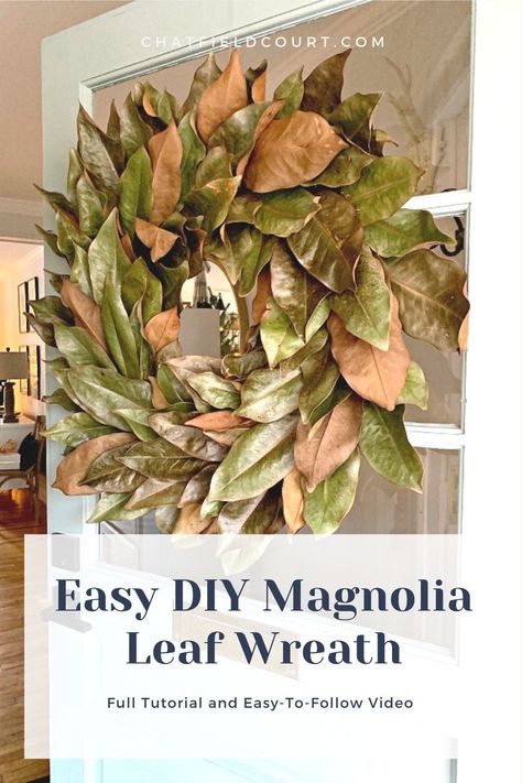 DIY Magnolia Leaf Wreath - How to make a DIY magnolia leaf wreath for your front door or as wedding decor. An easy and inexpensive craft with full tutorial and a video. Diy Magnolia Wreath, Holiday Front Door, Magnolia Leaf Wreath, Magnolia Leaf, Inexpensive Crafts, Homemade Home Decor, Magnolia Wreath, Fun Christmas Crafts, Leaf Crafts