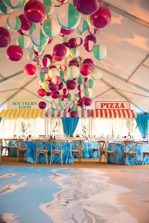 Boardwalk Party Ideas, Boardwalk Theme Party Decorations, Beach Theme Bat Mitzvah, Beach Theme Dance, Boardwalk Theme Party, Boardwalk Party, Boat Party Theme, Boardwalk Theme, Boardwalk Wedding