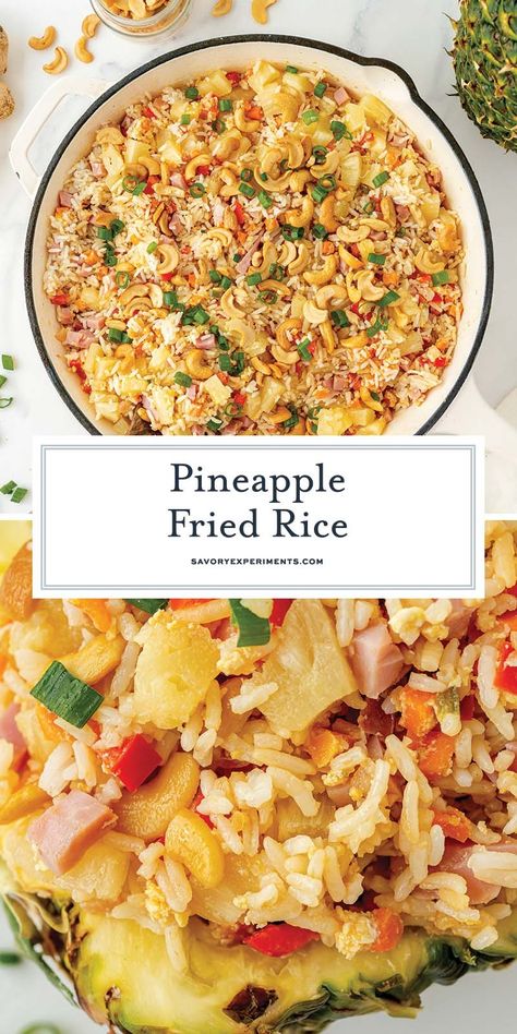 Pineapple Fried Rice is an easy weeknight meal that's cheaper, tastier and healthier than take-out! Make it a vegetarian meal or add ham. Pineapple Fried Rice Recipe, Easy Stir Fry Recipes, Pineapple Fried Rice, Minute Rice, Pineapple Recipes, Fry Recipes, Campfire Food, Vegetarian Meal, Chicken Fried Rice