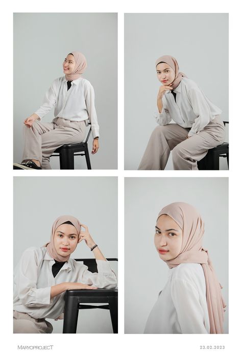 Hijab Studio Photoshoot, Self Photo Studio Pose Solo, Profile Photoshoot Ideas, Solo Photoshoot Ideas Studio, Photoshoot Ideas Hijab, Personal Photoshoot Ideas, Formal Photoshoot Ideas, Self Photo Studio, Fashion Photoshoot Studio