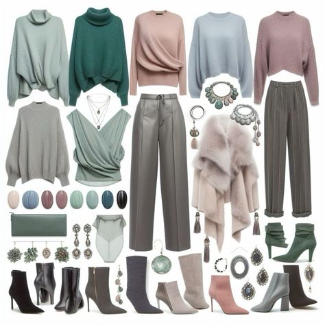 Soft Summer Office Outfit, Soft Summer Soft Dramatic, Soft Summer Style Outfits, Soft Summer Work Outfits, Soft Summer Color Palette Outfits Capsule Wardrobe, Soft Summer Color Palette Clothes, Soft Summer Outfits Color Palettes, Soft Dramatic Winter, Soft Summer Winter Outfits