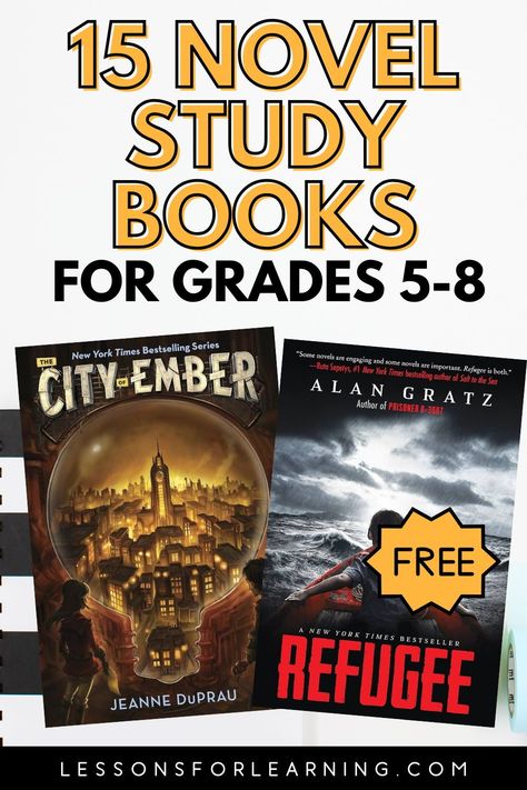 Looking for engaging novel study books for grades 5-8? Check out our curated list of 15 must-read books perfect for young readers. Each book includes a brief overview of themes and general plot structure to enhance your students' learning experience. Find the ideal novels to inspire and educate your middle schoolers today! Plot Structure, Study Books, Senior Student, Study Book, Guided Reading Groups, 5th Grade Reading, Being A Teacher, Novel Study, Homeschool Learning