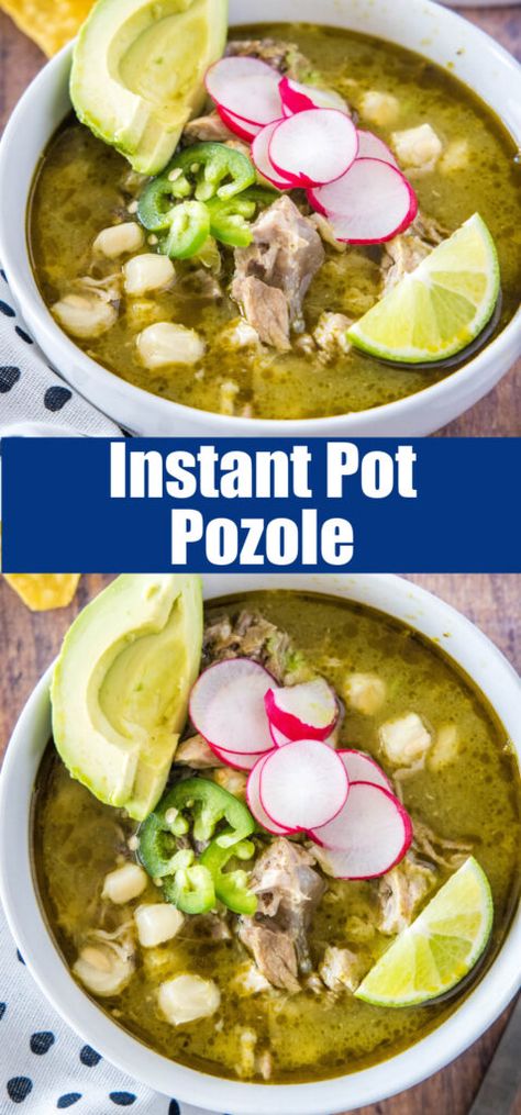 Easy Pozole Recipe Instant Pot, Instant Pot Posole Chicken, Instapot Pozole Verde, Pork Pozole Instant Pot Recipe, Pozole Verde Instant Pot, Instant Pot Chicken Pozole, Instant Pot Pozole Pork, Pozole Instant Pot Recipe, Pozole Recipe Instant Pot