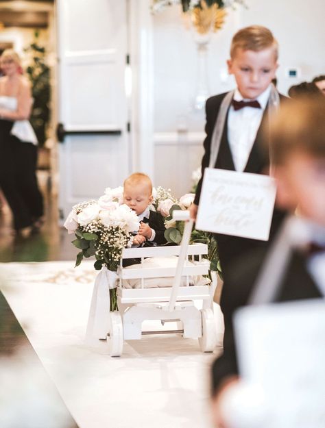 Baby Ring Bearer Ideas, Ring Bearer Wagon Ideas, Baby Ring Bearer, Newborn Ring Bearer, Infant Ring Bearer, Wagon For Ring Bearer, Ring Bearer Wagon, Ring Bearer Toddler, Wagon Wedding Ring Bearer