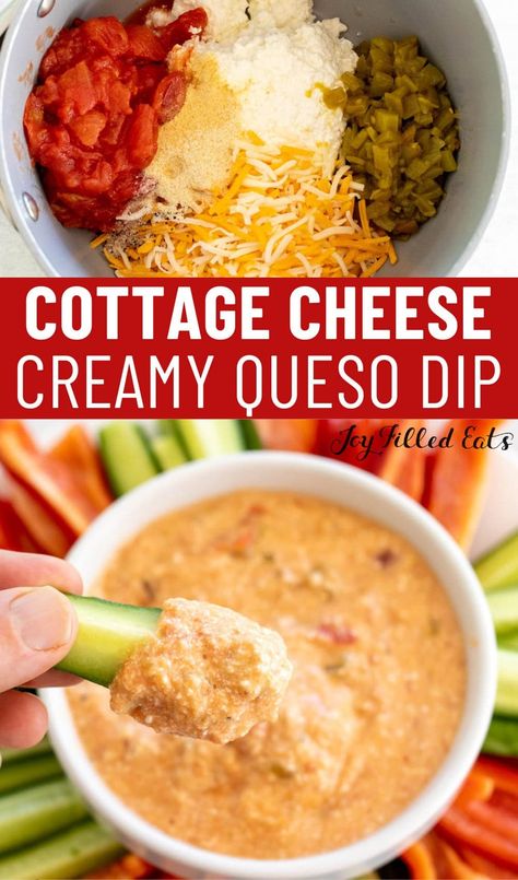 Cottage Cheese Queso Recipe | Healthy Creamy Dip Protein Queso Dip, Cottage Cheese Chicken Dip, Cottage Cheese Dips Recipes, Cottage Cheese Tortilla, Healthy Queso Dip, Cottage Cheese Queso Dip, Healthy Queso, Cottage Cheese Dip Recipes, Cottage Cheese Queso