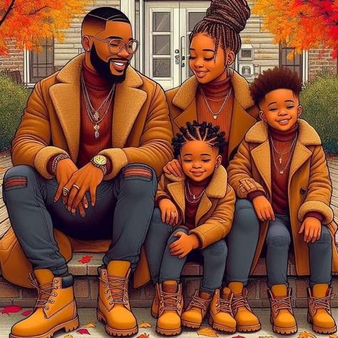 Black Art Pictures Couples, Black Family Aesthetic, Black Family Cartoon, African American Expressions, Black Baby Art, African American Artwork, Black King And Queen, Art Deco Paintings, Black Arts