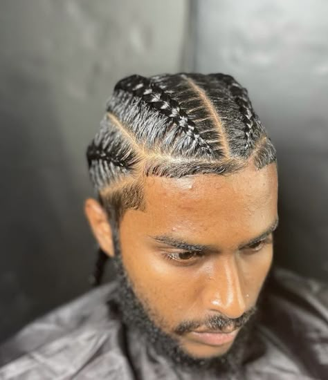 4 Braids To The Back Men, Braided Plats Men, Men Natural Hairstyles Braids, Men’s Flat Twist Styles, Straight Hair Braid Styles Men, Thick Cornrows Braids Men, Four Braids Cornrow Men, Beginner Braids For Men, Professional Braids For Men