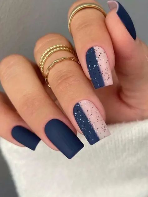 Nail Ideas For 2023, Black And Blue Nails, Blue Matte Nails, Edgy Vibes, Blue And White Nails, Dark Blue Nails, Navy Nails, Fall Nail Ideas, Navy Blue Nails