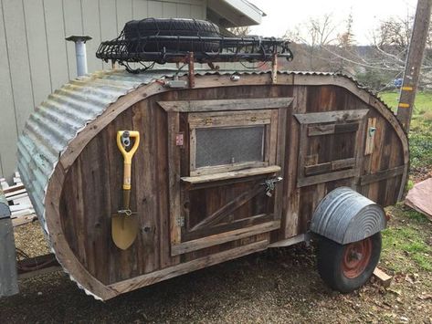 If you don't mind looking like the Clampetts while you're camping, this handmade barn wood teardrop trailer will be perfect. Made from b... Rv Rebuild, Wood Camper, Teardrop Trailer For Sale, Vintage Trailers For Sale, Camping Trailer For Sale, Van Builds, Vintage Trailers Restoration, Teardrop Camper Plans, Vintage Trailer Interior