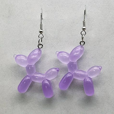 Cute Fluorescent 3d Balloon Dog Resin Design Dangle Earrings - Temu 3d Balloon, Purple Balloon, Purple Balloons, Dog Earrings, Resin Design, Earrings Purple, Balloon Dog, Watches Women Fashion, Accessories Jewelry Earrings