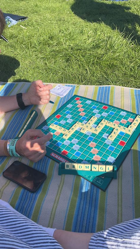 #scrabble #summer #festival #vibes #aesthetic #picnic #games #spring Scrabble Game Aesthetic, Outdoor Activities Aesthetic, Scrabble Aesthetic, Picnic Game Ideas, Summer Picnic Games, Summer Festival Aesthetic, Mundane Aesthetic, Summer List Ideas, Summer Activities Aesthetic