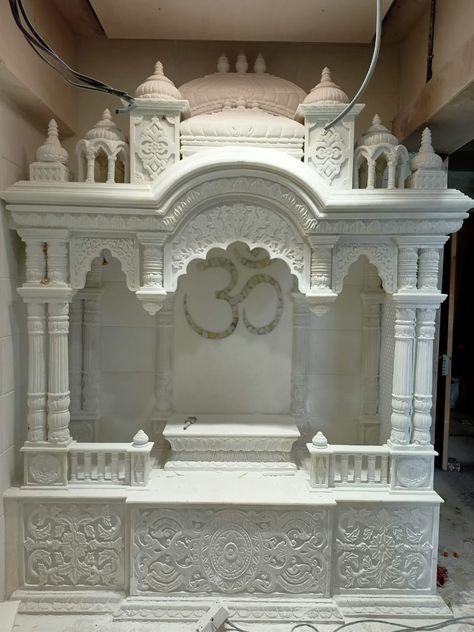 MAKRANA MARVEL Home Temple Ideas Puja Room, Pooja Room Decor, Marble Temple, Grill Gate Design, Mandir Design, Wooden Front Door Design, Decoration For Ganpati, Temple Design For Home, Pooja Mandir