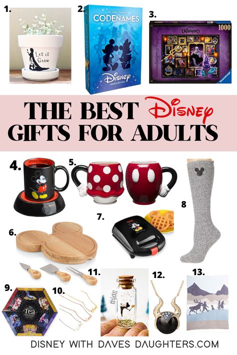 13 amazing Disney gift ideas for adults! this gift guide gives you ideas for Christmas or birthday - Disney themed gifts for the home, activities, jewelry, and more! Disney Gift Basket, Disney Gift Ideas, Disney Gifts For Adults, Birthdays Presents, Disney Christmas Gifts, Gift Ideas For Adults, Mickey Mouse Gifts, Unique Gift Guide, Disney Socks