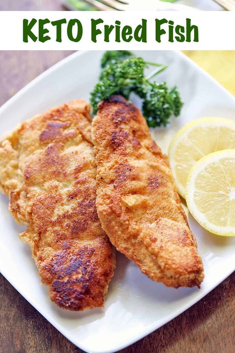 This delicious keto fried fish is coated in almond flour, then cooked in avocado oil until hot and crispy. Keto Fried Fish, Fried Fish Recipes, Best Low Carb Recipes, Healthy Food Blogs, Low Carb Recipes Dessert, Low Carb Dinner, Easy Soup Recipes, Low Carb Keto Recipes, Low Carb Yum