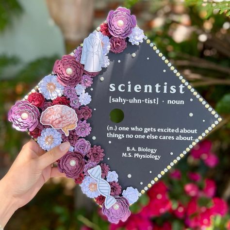 Grad Cap Ideas Biology, Microbiology Graduation Cap, Biology Cap Decoration, Graduation Cap Science, Environmental Science Graduation Cap, Health Science Graduation Cap, Exercise Science Graduation Cap, Biology Grad Cap, Computer Science Graduation Cap